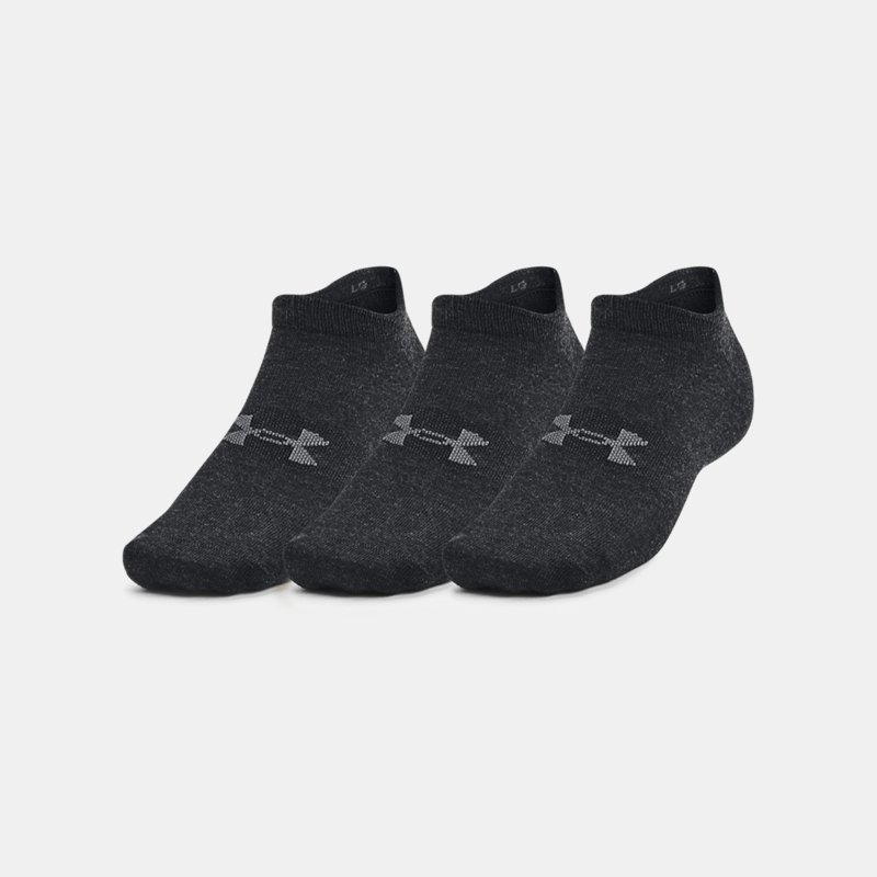Unisex Under Armour Essential No Show 3-Pack Socks Black / Black / Pitch Gray XL